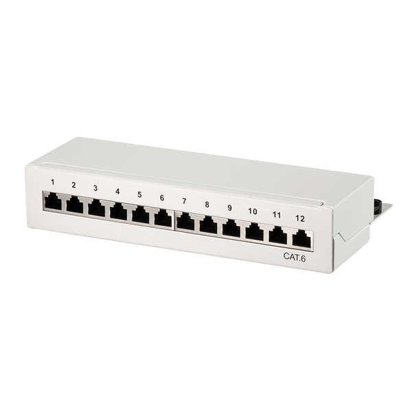 Naar omschrijving van NP0017A - Patch panel Cat.6, 12 ports, desk/wall mountable, light grey, RAL7035