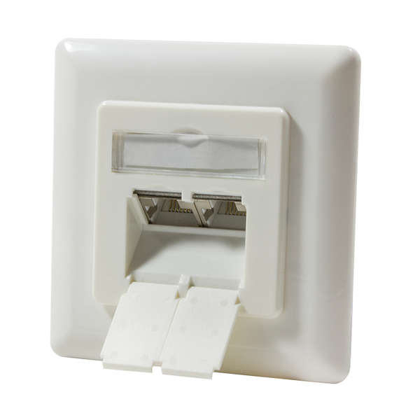 Naar omschrijving van NP0021 - Cat6A wall outlet 2x RJ45 shielded pure white, horizontal cable entry