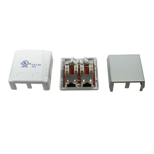 Naar omschrijving van NP0074 - Cat 6A wall outlet surface box 2 x RJ45 afgeschermd, wit
