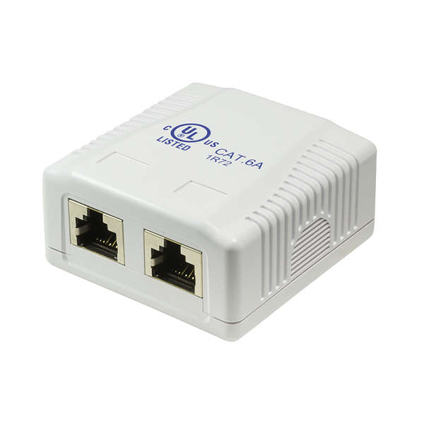 Naar omschrijving van NP0074 - Cat 6A wall outlet surface box 2 x RJ45 afgeschermd, wit