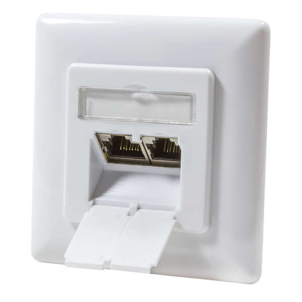 Naar omschrijving van NP0125 - Cat.6 Wall Outlet 2xRJ45 STP horizontal, signal white Ral9003