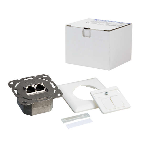 Naar omschrijving van NP0125 - Cat.6 Wall Outlet 2xRJ45 STP horizontal, signal white Ral9003