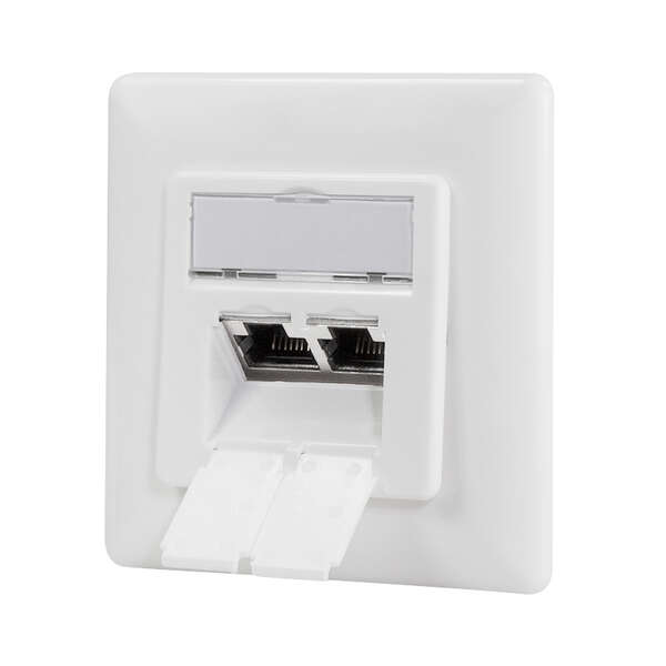Naar omschrijving van NP0127 - Cat.6A Wall Outlet 2xRJ45 STP, vertical, signal white Ral9003
