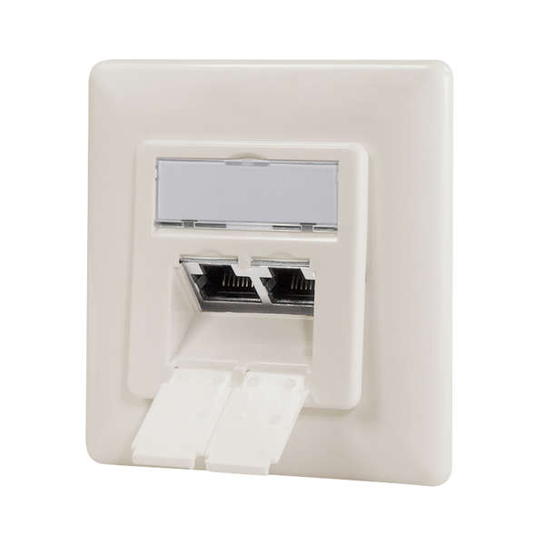 Naar omschrijving van NP0128 - Cat6A wall outlet 2x RJ45 shielded pure white, verticle cable entry