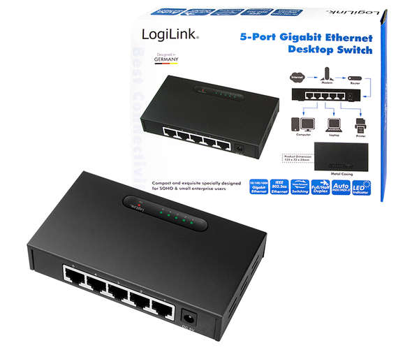 Naar omschrijving van NS0110 - Desktop Gigabit Ethernet Switch 5-port, metal case, black