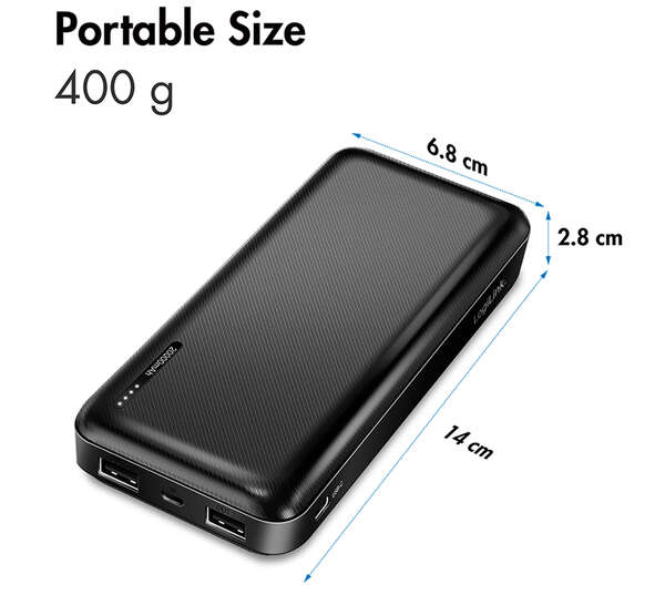 Naar omschrijving van PA0323 - Mobile Power Bank, LiPo, 20.000 mAh, black