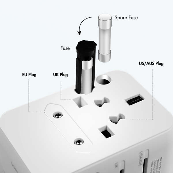 Naar omschrijving van PA0357 - Universal travel power supply, 70 W (PD), 4x connections + cable, white