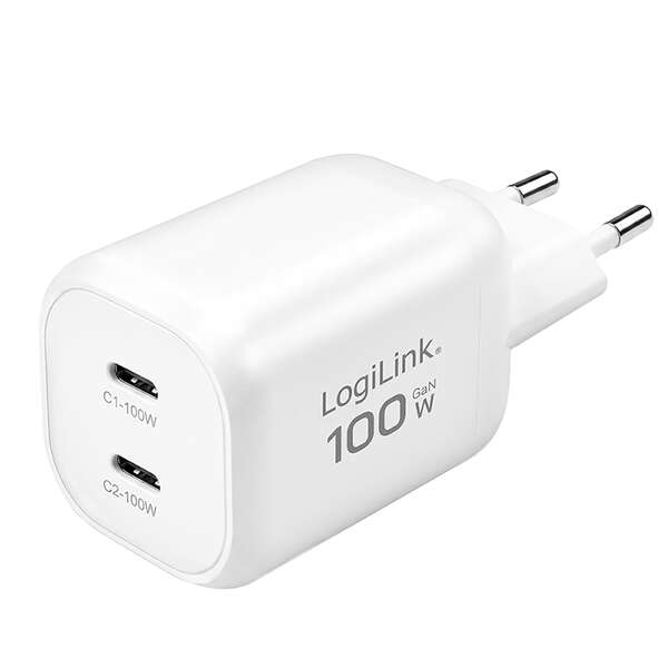 Naar omschrijving van PA0422 - USB-C charger, 100 W, GaN, 2-port, 2x USB-C (PD),  White