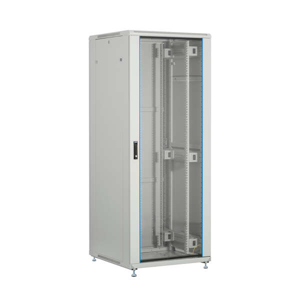 Naar omschrijving van PEL-2466GR-G1SV - 19'' Netwerkkast PEL 24HE 600x600 RAL7035 glazen voordeur, metalen achterdeur