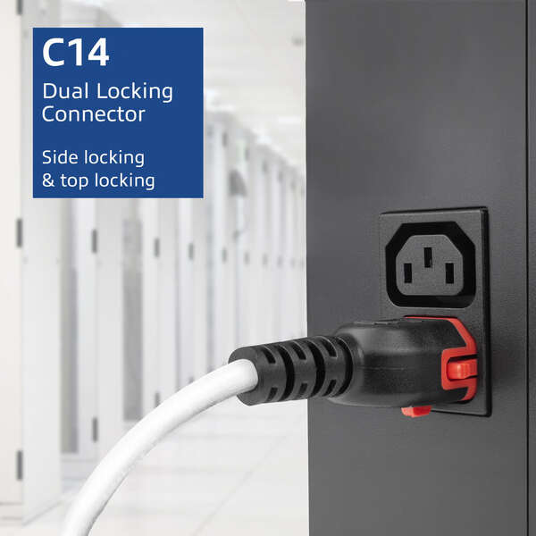Naar omschrijving van PL0053 - ACT Netsnoer C14 IEC Lock+ Dual Locking - C15 IEC Lock+ wit 3 m, PC3879