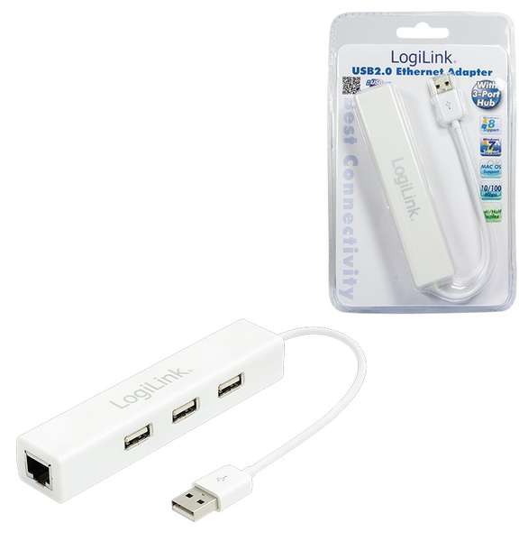 Naar omschrijving van UA0174A - USB 2.0 to Fast Ethernet Adapter with 3-Port USB Hub