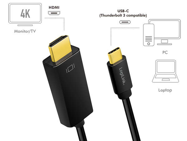 Naar omschrijving van UA0329 - USB 3.2 Gen1 Type-C cable, C/M to HDMI/M, 4K/60 Hz, black, 1.8 m
