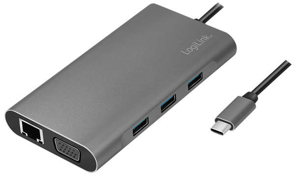 Naar omschrijving van UA0383 - USB 3.2 Gen 1, Docking Station, USB-C, 10-Port, PD, silver