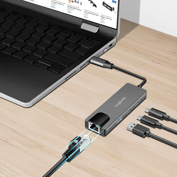 Naar omschrijving van UA0432 - USB 3.2 Gen1 Hub, 3-port , with 2.5G Gigabit Ethernet adapter