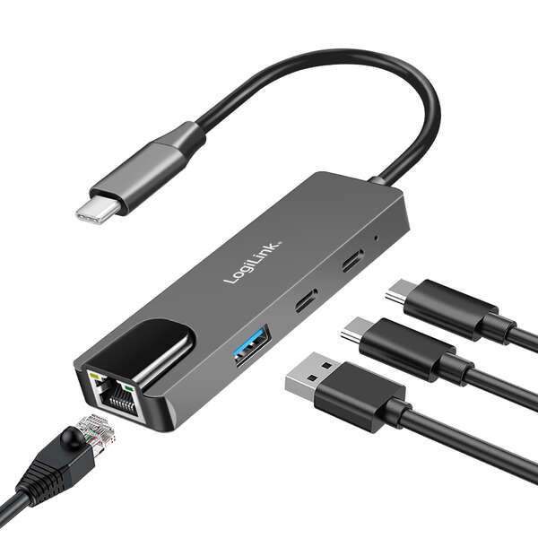 Naar omschrijving van UA0432 - USB 3.2 Gen1 Hub, 3-port , with 2.5G Gigabit Ethernet adapter