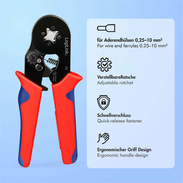 Naar omschrijving van WZ0082 - Self-adjusting crimping pliers for wire ferrules 0.25 - 10 mm²