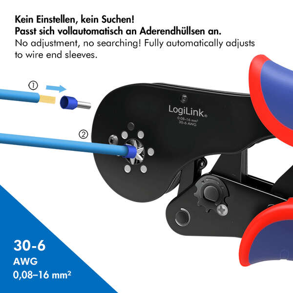 Naar omschrijving van WZ0083 - Self-adjusting crimping pliers for wire ferrules 0.08 - 16 mm²