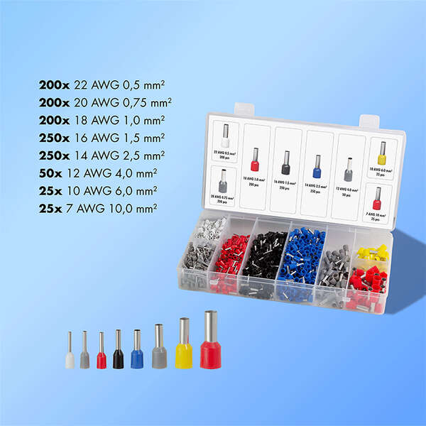 Naar omschrijving van WZ0084 - Wire end ferrules set with 1200 insulated ferrules 0.5 - 10 mm²